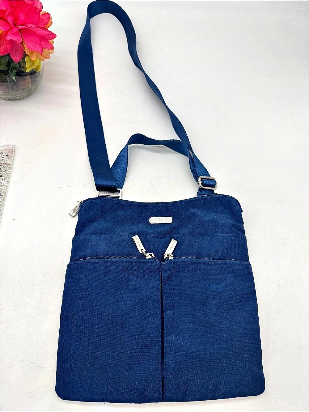 baggallini Modern Everywhere Mini Double Zip Crossbody Blue Bag
